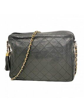 Chanel Shoulder Bag Quilted Lambskin Black Gold